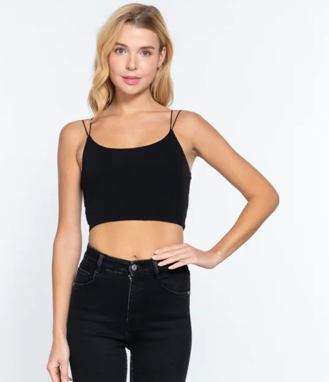 Round Neck 2-Ply Knit Cami Crop Round Neck 2-Ply Knit Cami Crop, Colour: Black, Size: S