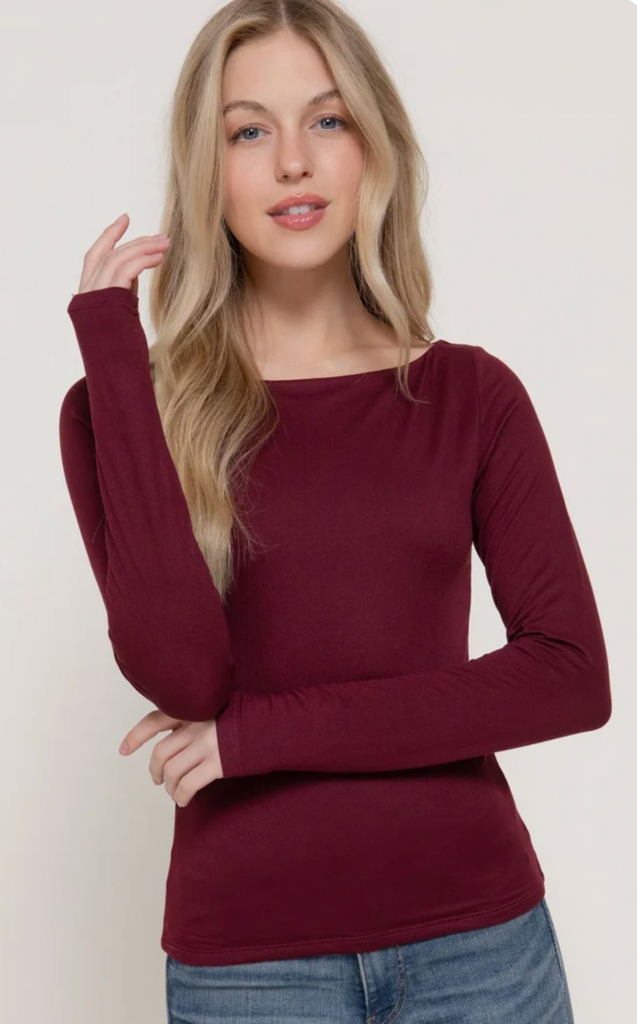 Long Sleeve Boat Neck Knit Top Long Sleeve Boat Neck Knit Top
