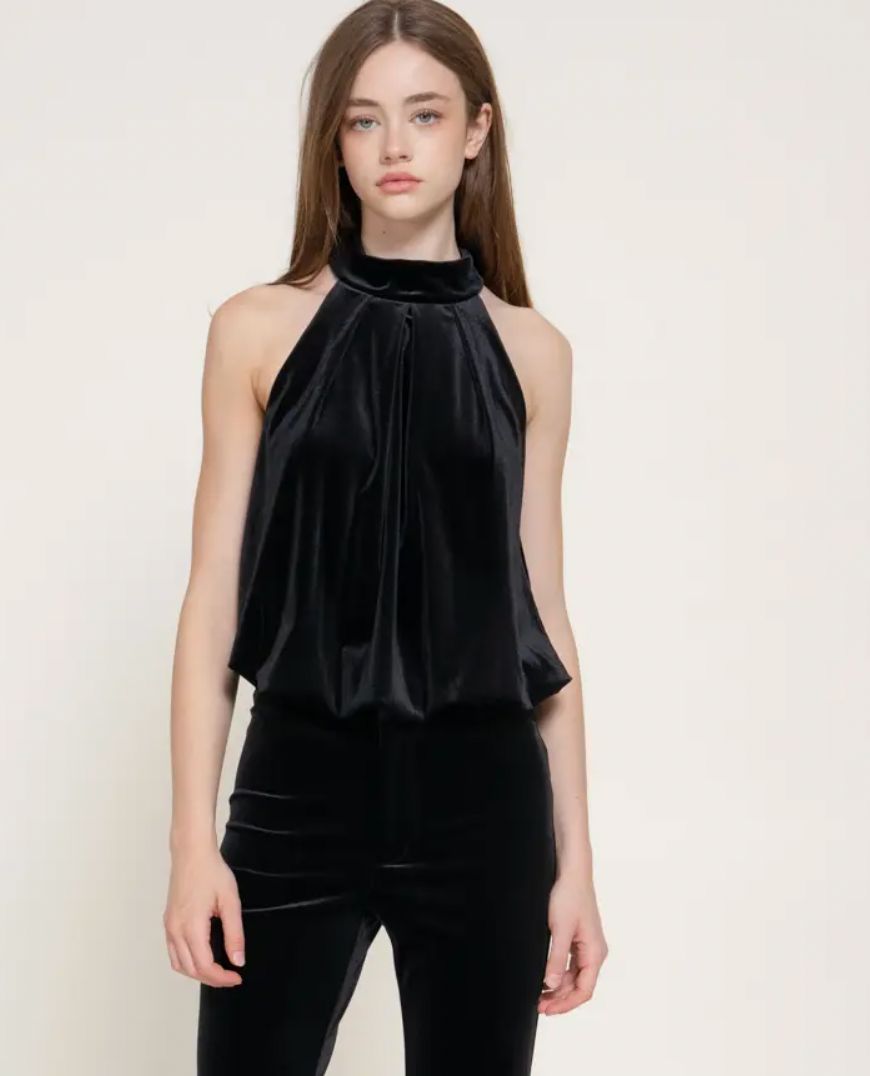 Velvet Halter Neck Top, Colour: Black, Size: S