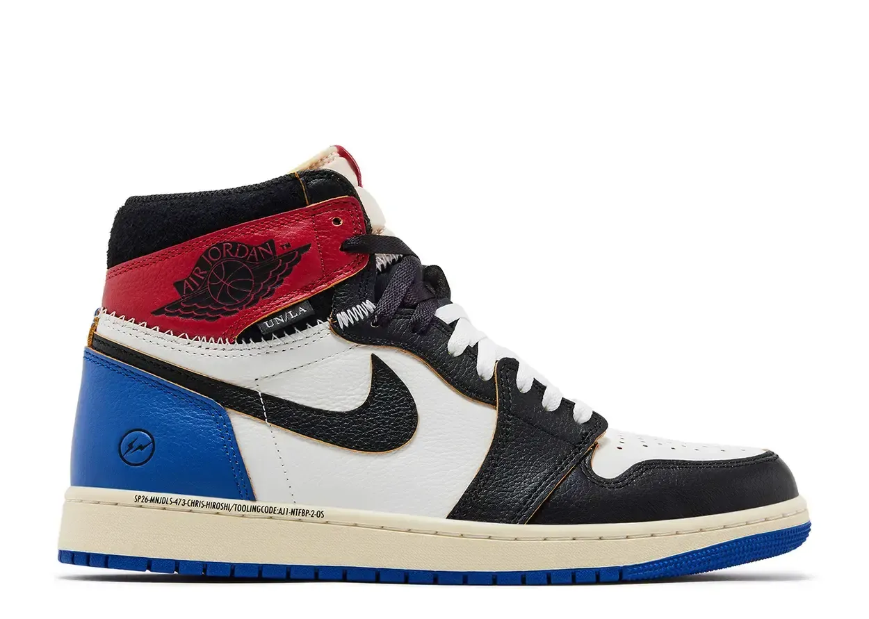 Jordan 1 Retro High OG SP Fragment x Union LA Varsity Red Sport Royal Size 6.5, DS BRAND NEW