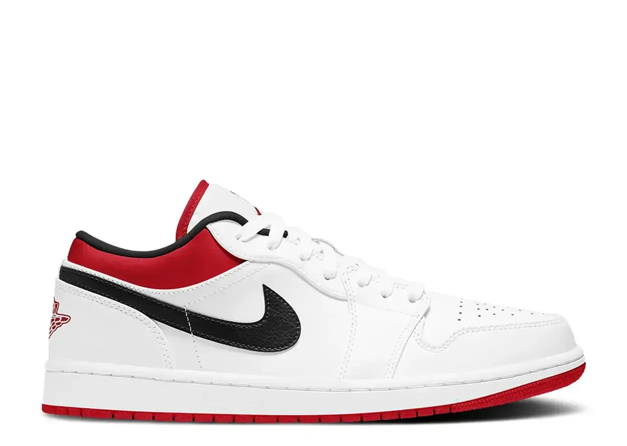 Jordan 1 Low White University Red Black Size 8.5, DS BRAND NEW DAMAGED BOX*