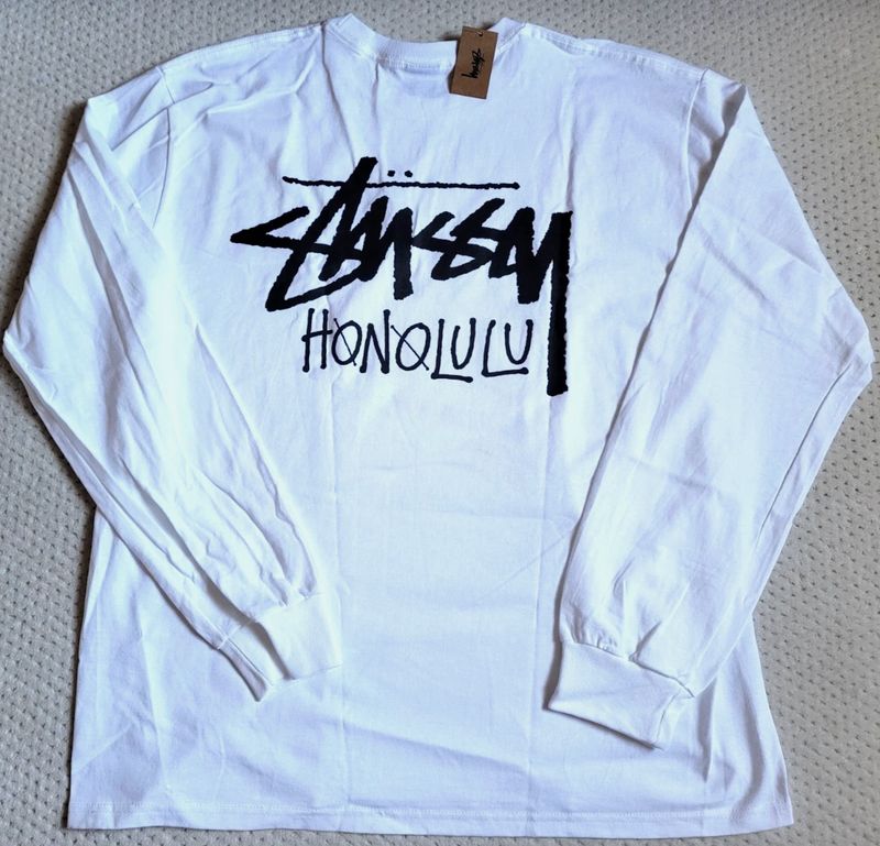 Stussy Chapter L/S Tee Honolulu White Size Medium, DS BRAND NEW