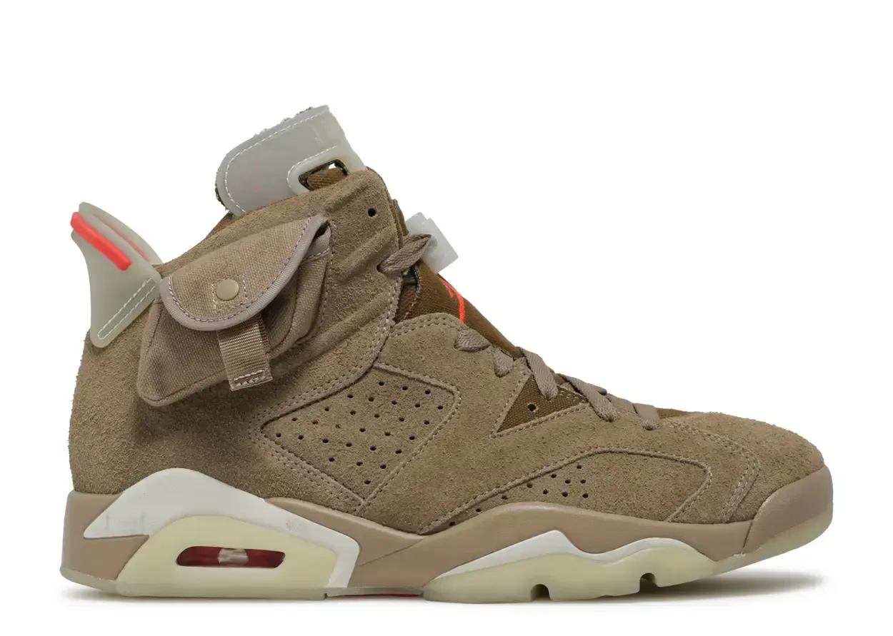 Jordan 6 Retro Travis Scott British Khaki Size 10.5, DS BRAND NEW DAMAGED LID