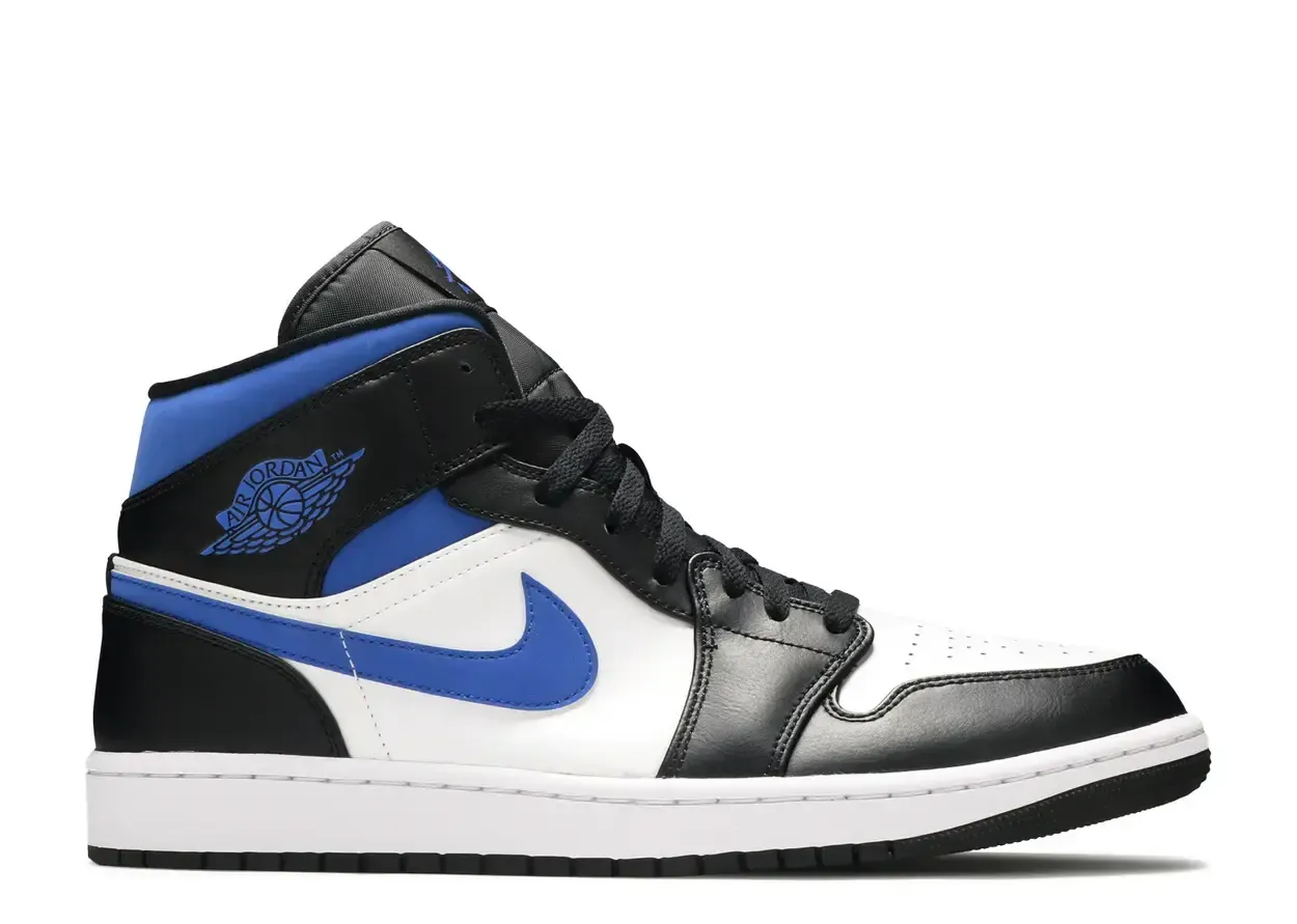 Jordan 1 Mid White Black Racer Blue Size 12, DS BRAND NEW DAMAGED LID*
