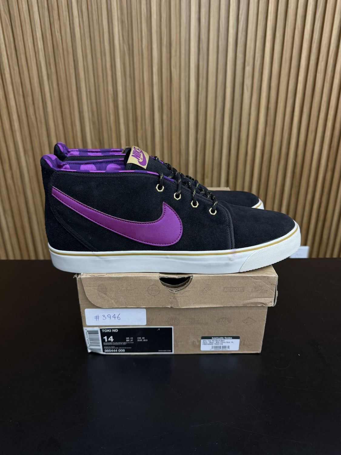 Nike Toki Nd Black/Red Plum-Msln-Mtlc Pltnm Size 14, PREOWNED TRIED ON