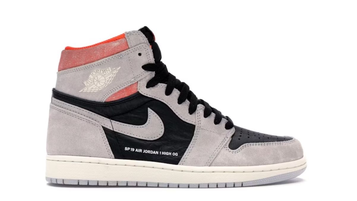 Jordan 1 Retro High Neutral Grey Hyper Crimson Size 9.5, DS BRAND NEW NO BOX