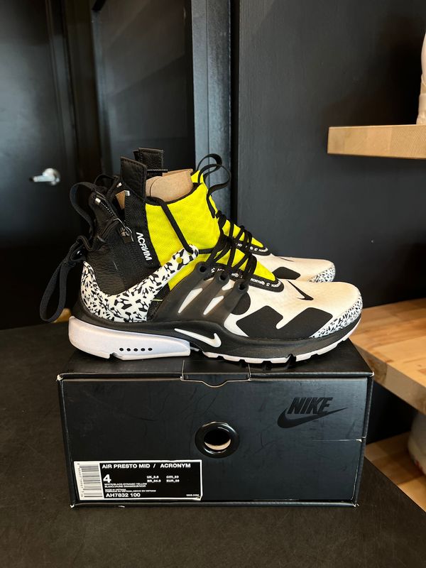 Nike Air Presto Mid Acronym Dynamic Yellow Size 4, PREOWNED*