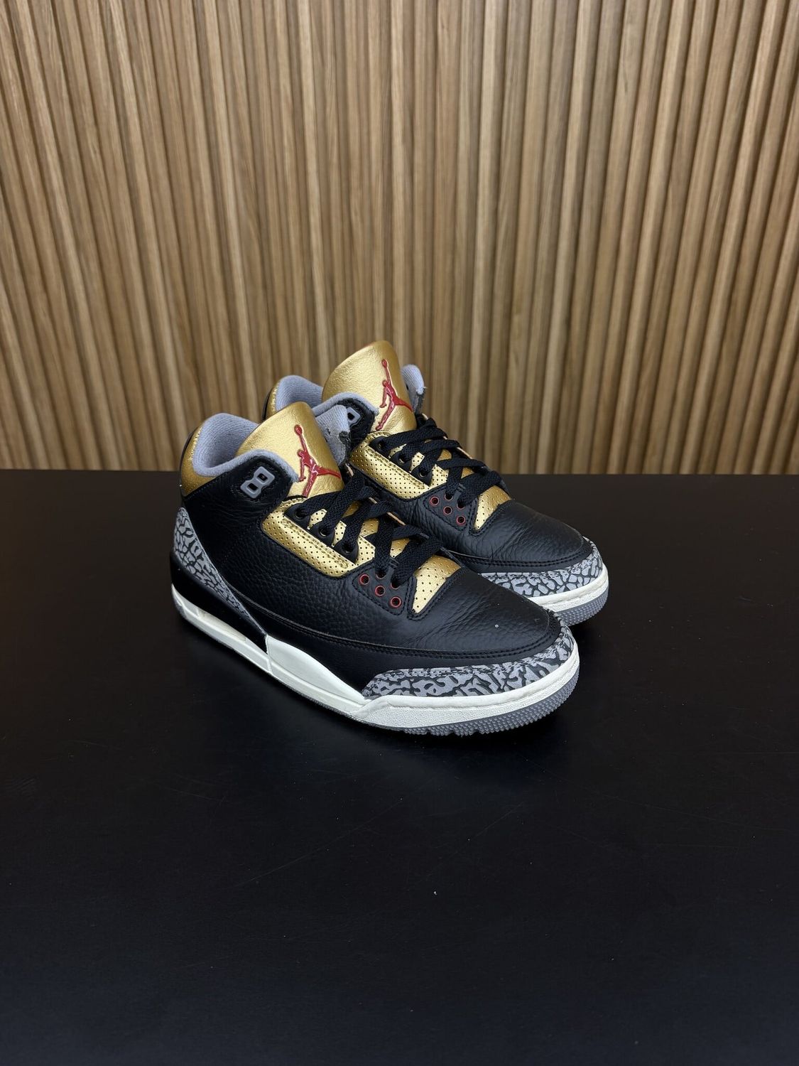 Jordan 3 Retro Black Cement Gold (Women's) Size 8.5W, PREOWNED NO BOX*