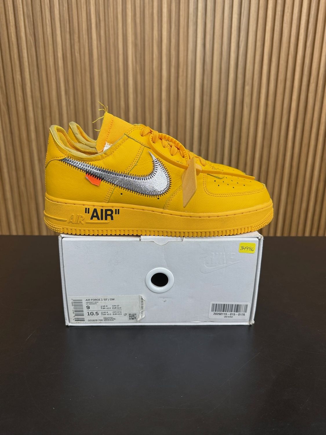 Nike Air Force 1 Low Off-White ICA University Gold Size 9, PREOWNED*