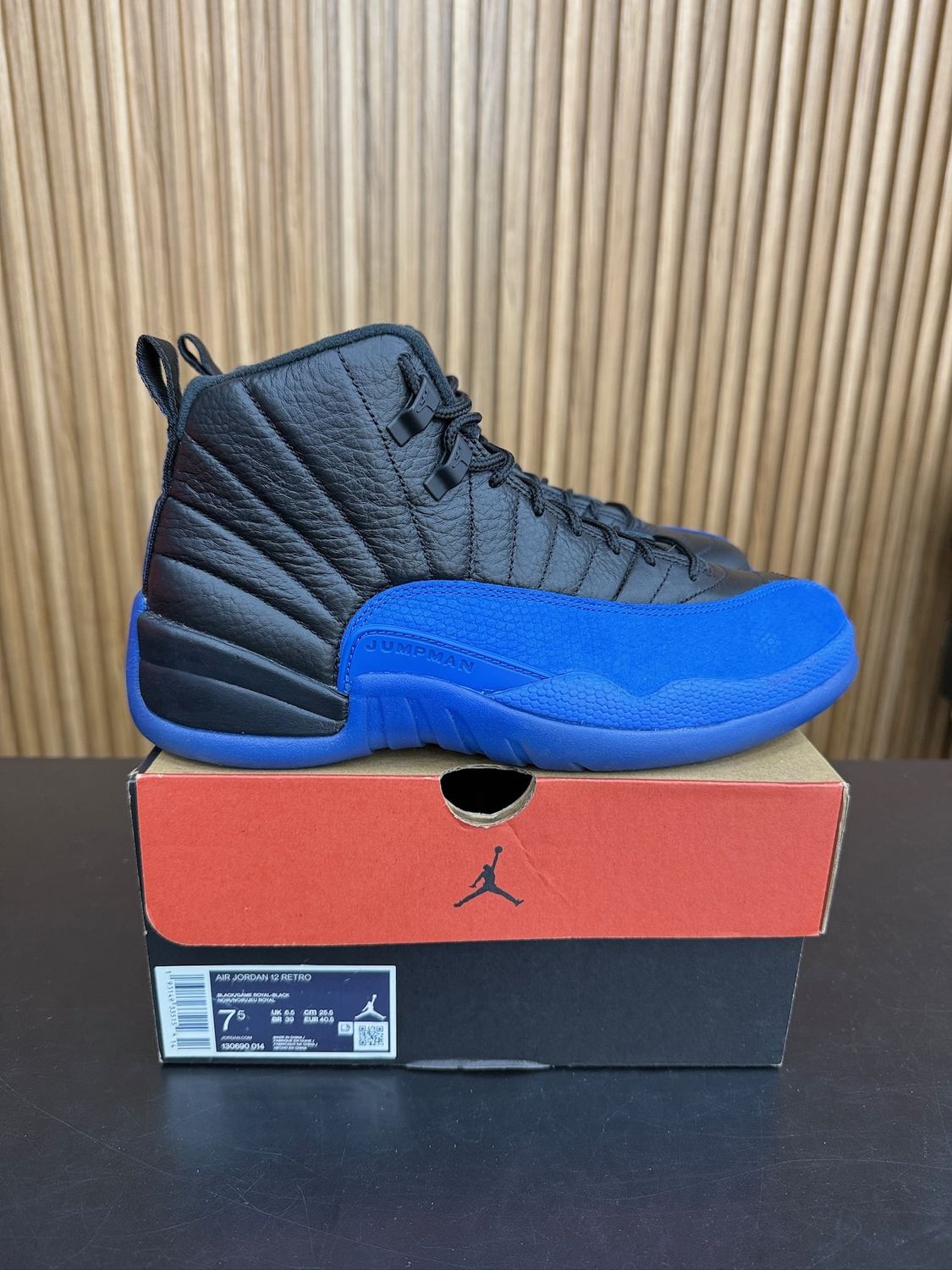 Jordan 12 Retro Black Game Royal Size 7.5, PREOWNED*