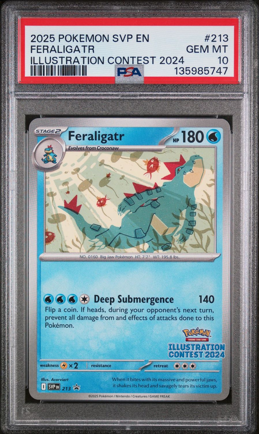 2025 Pokémon SV Promo Feraligatr Illustration Contest #213 PSA 10