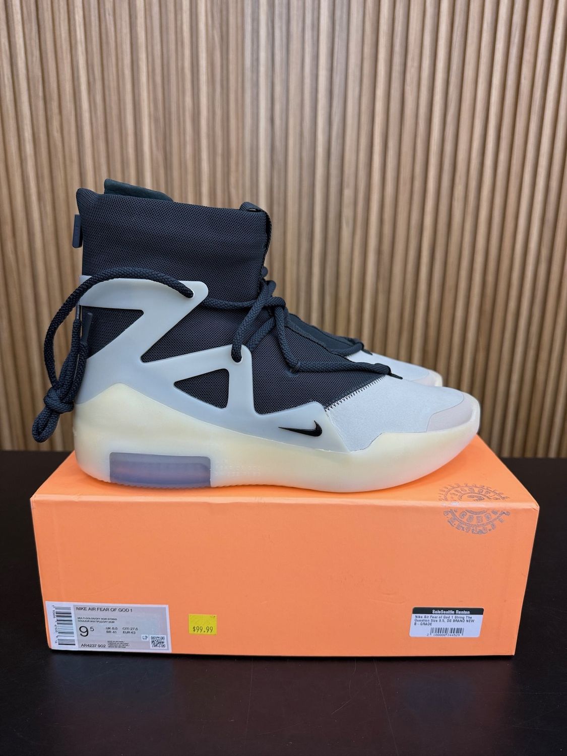 Nike Air Fear of God 1 String The Question Size 9.5, DS BRAND NEW B-GRADE