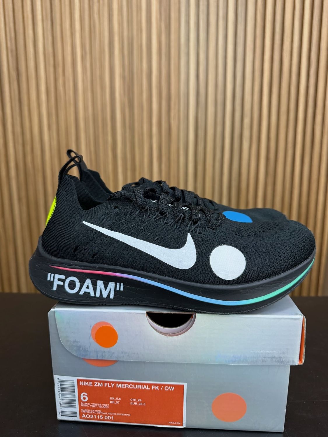 Nike Zoom Fly Mercurial Off-White Black Size 6, PREOWNED*