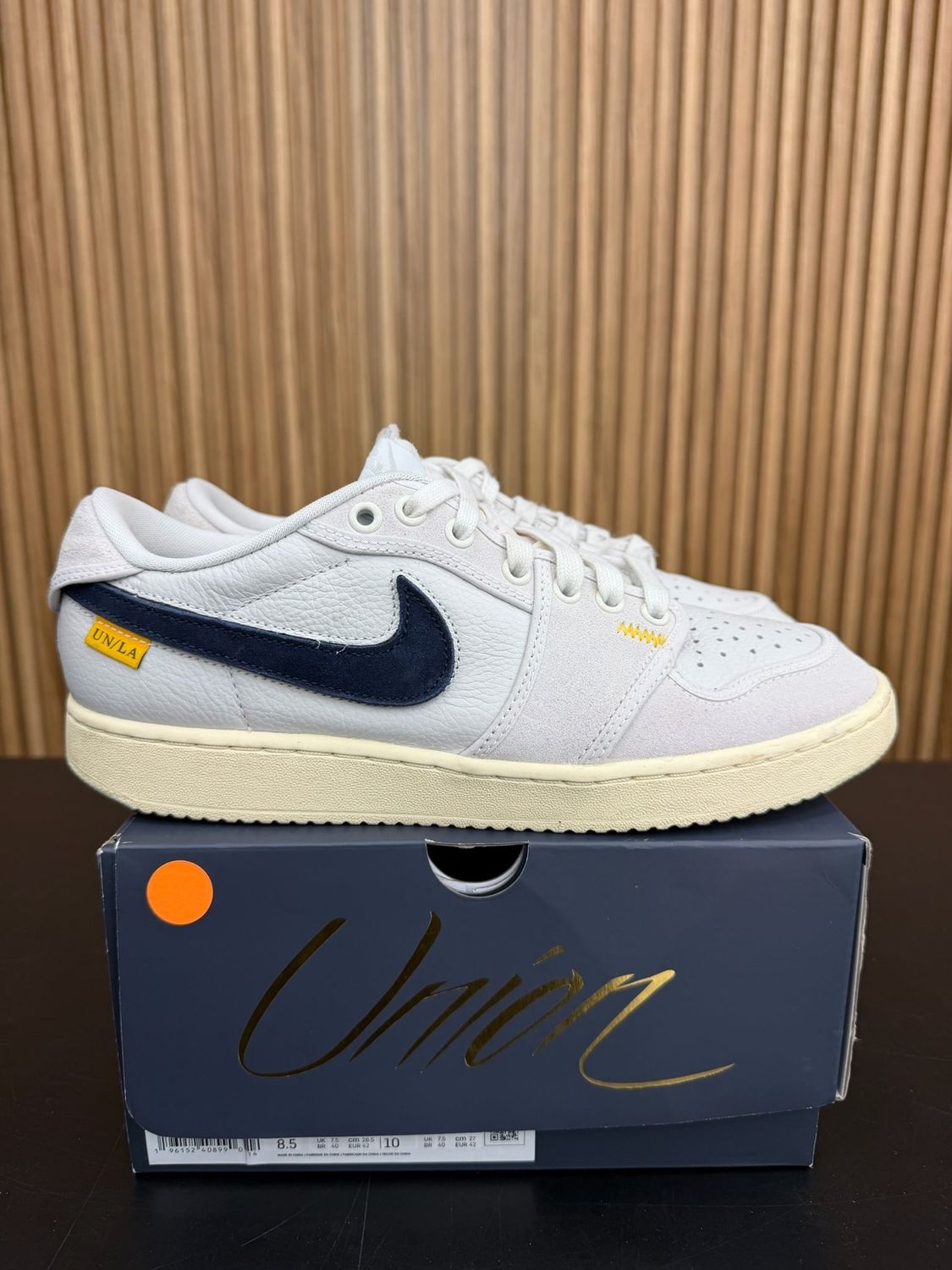 Jordan 1 Retro AJKO Low SP Union Sail Leather Size 8.5, PREOWNED*