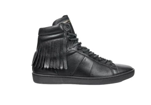 Saint Laurent SL/18H Fringe High Nero Black Leather Size 11, DS BRAND NEW