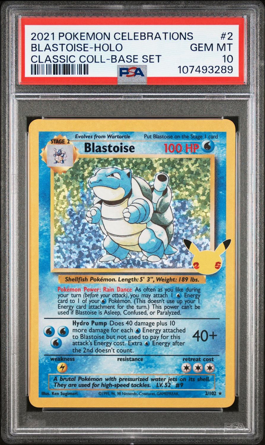 2021 Pokémon Celebrations Classic Collection Blastoise Holo #2 PSA 10