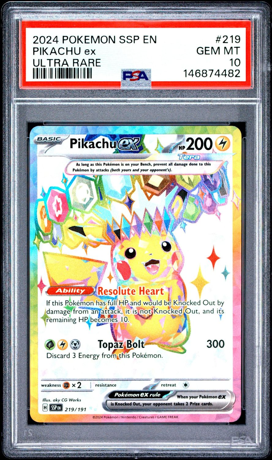 2024 Pokémon Surging Sparks Pikachu ex Ultra Rare #219 PSA 10