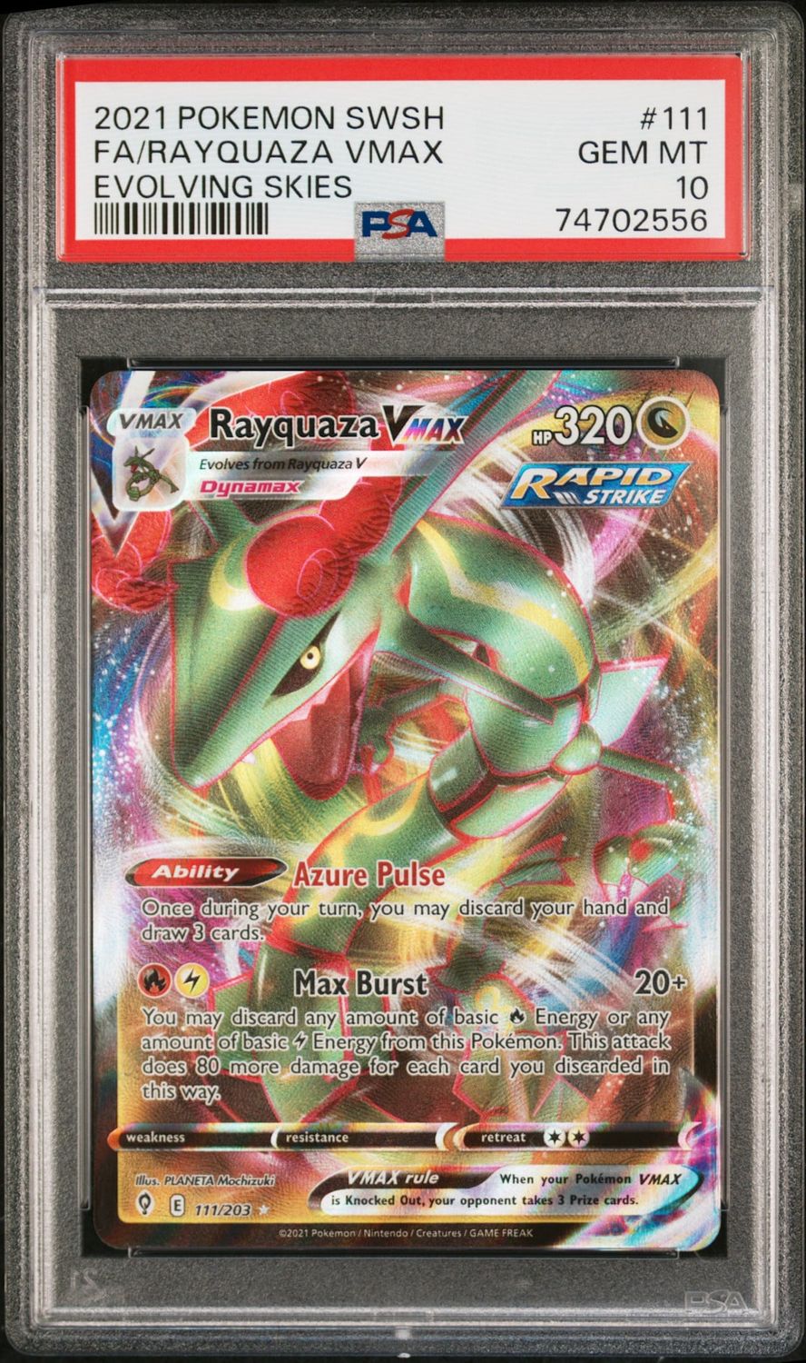2021 Pokémon Evolving Skies Rayquaza VMAX Full Art #111 PSA 10