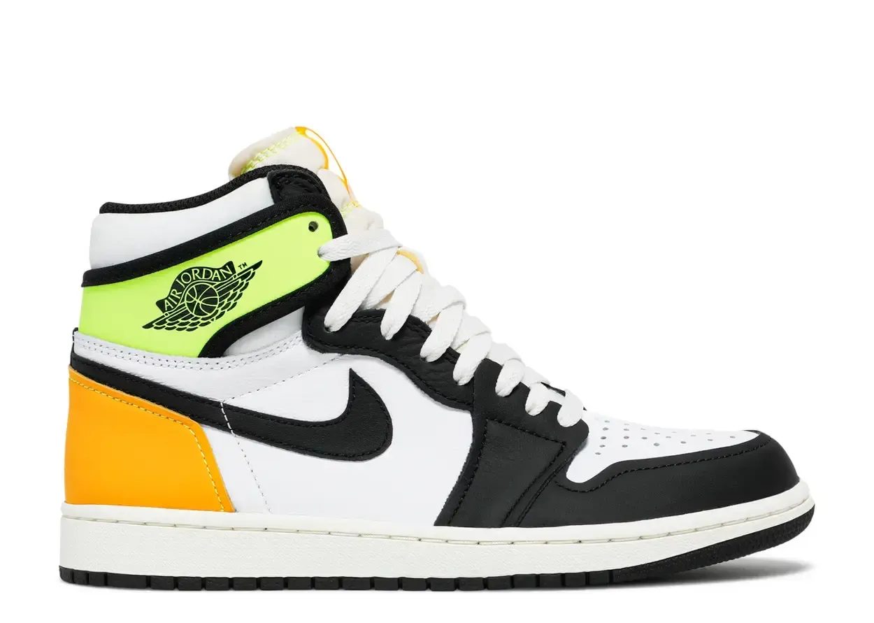 Jordan 1 Retro High White Black Volt University Gold Size 12, DS BRAND NEW NO BOX