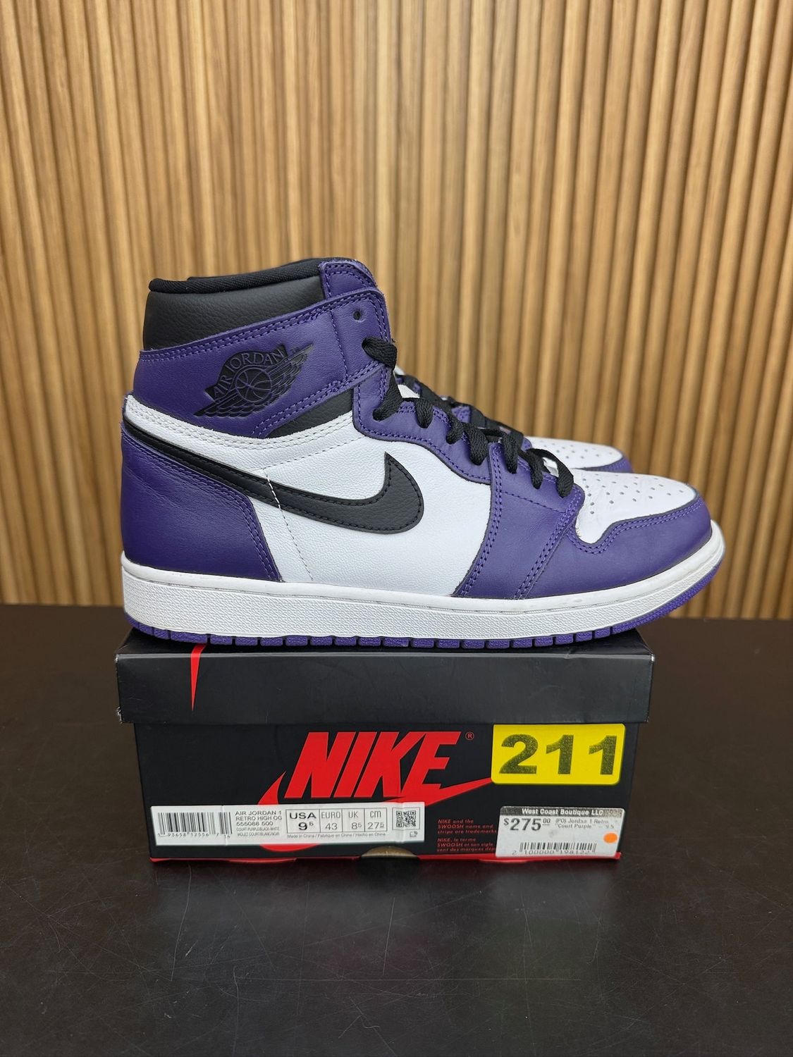 Jordan 1 Retro High Court Purple White Size 9.5, PREOWNED*