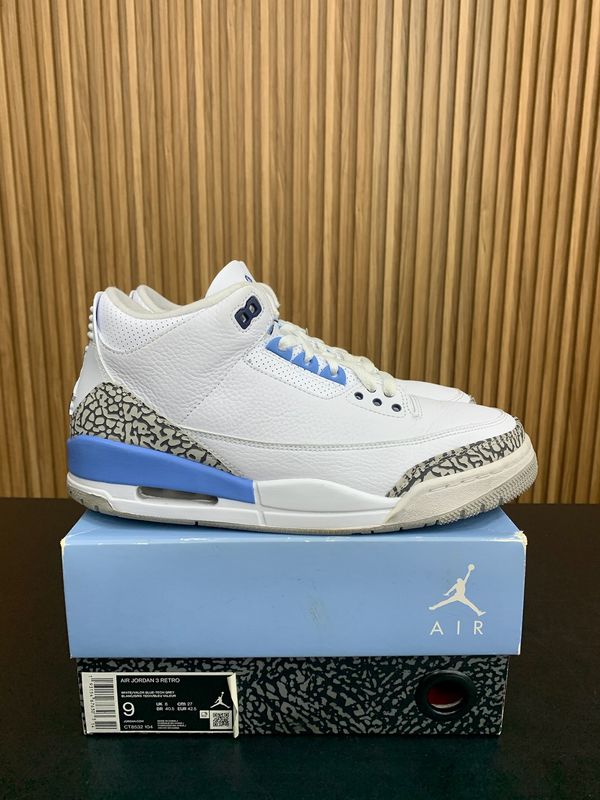 Jordan 3 Retro UNC (2020) Size 9, PREOWNED