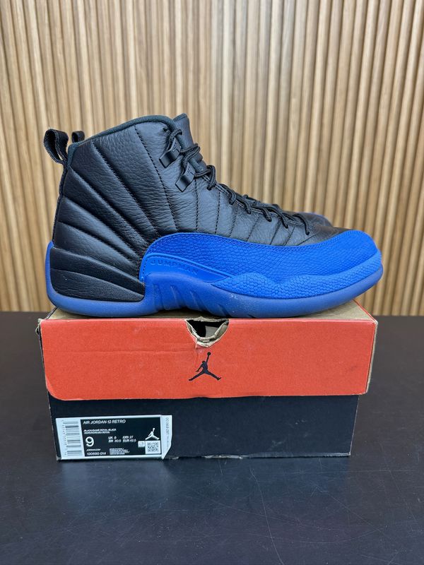 Jordan 12 Retro Black Game Royal Size 9, PREOWNED
