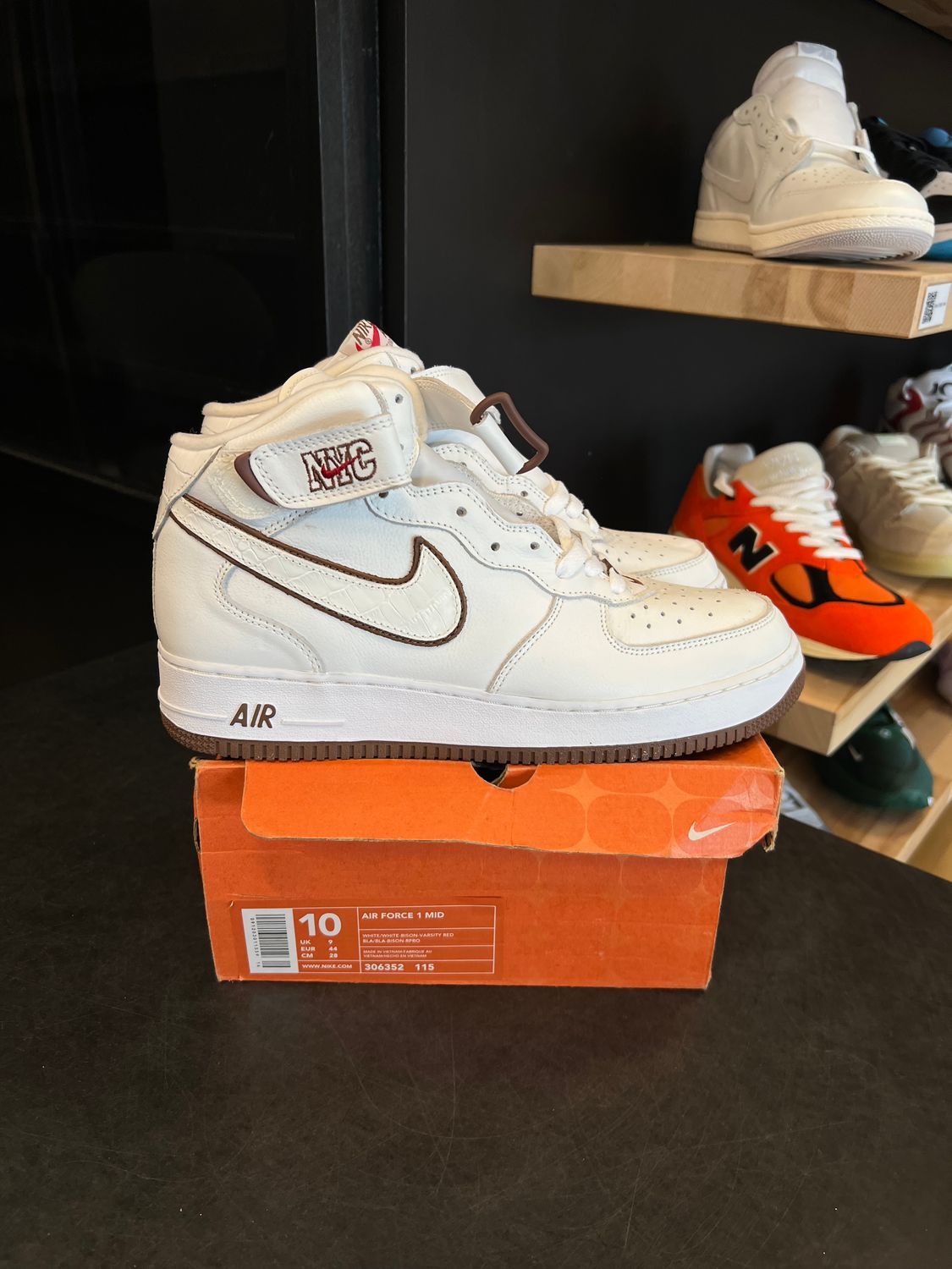 Nike Air Force 1 Mid White/White-Bison-Varsity Red Size 10, PREOWNED