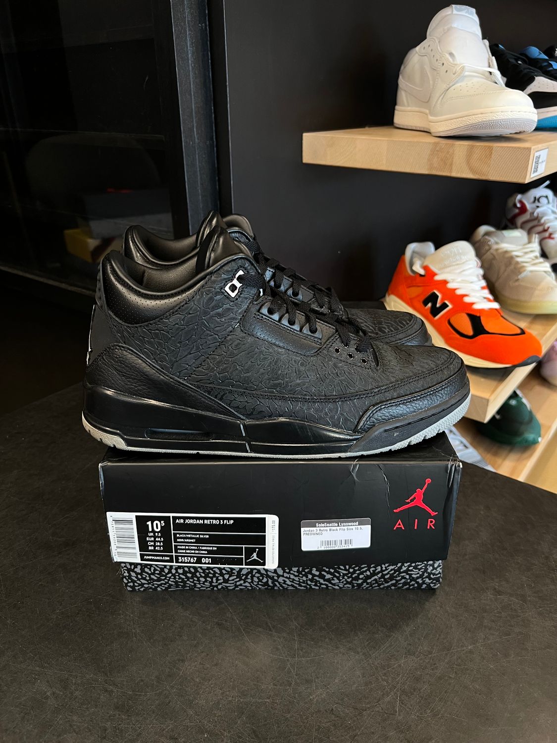 Jordan 3 Retro Black Flip Size 10.5, PREOWNED