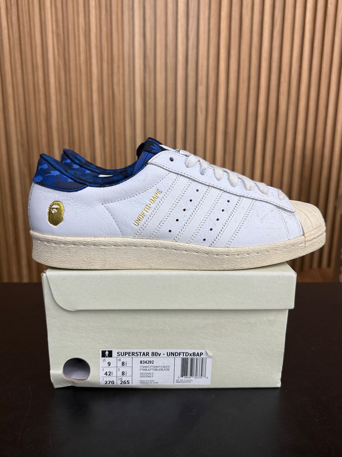 adidas Superstar 80s Undefeated Bape White Size 9, PREOWNED