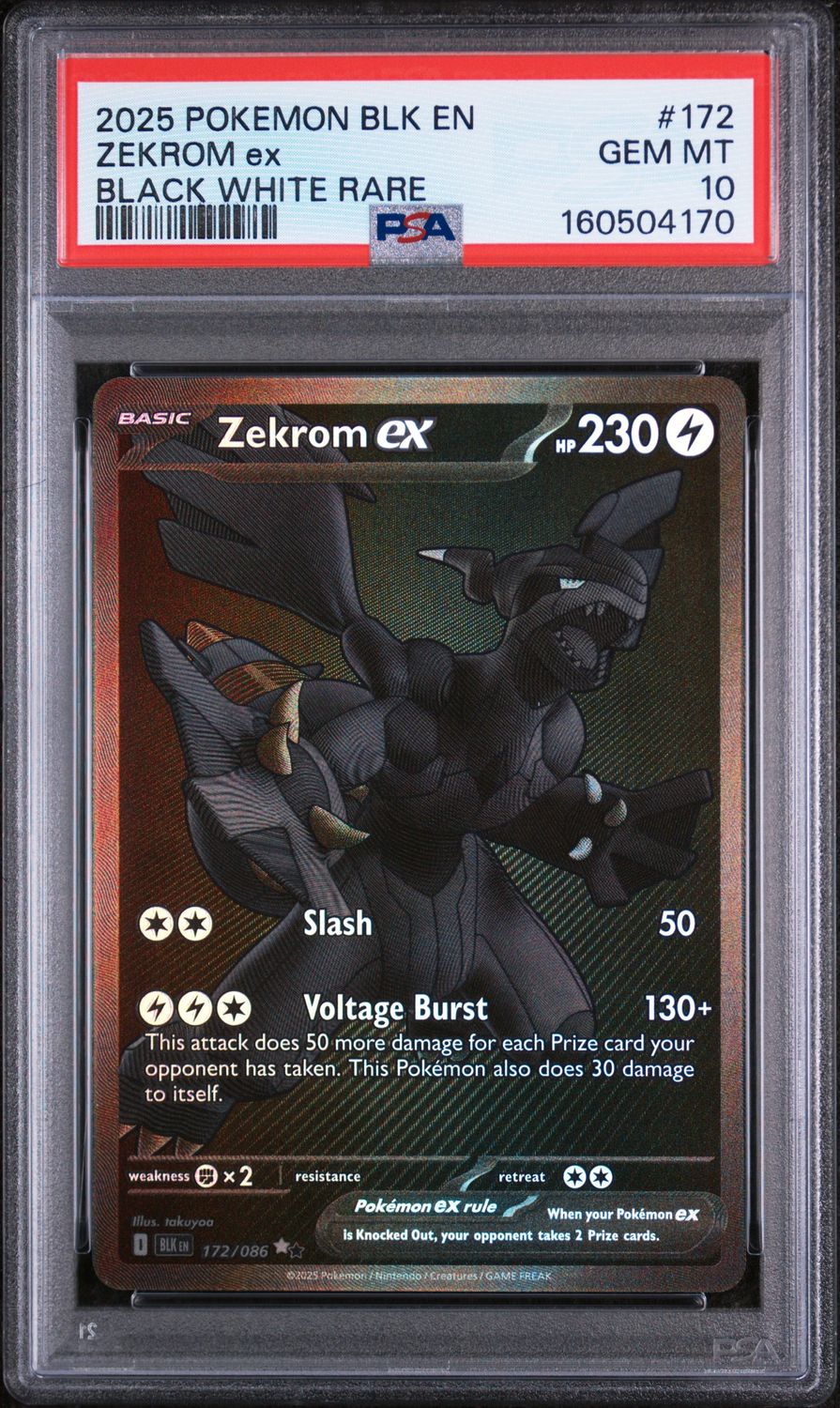 Pokemon 2025 Black Bolt Zekrom ex Black White Rare #172 PSA 10 Gem Mint