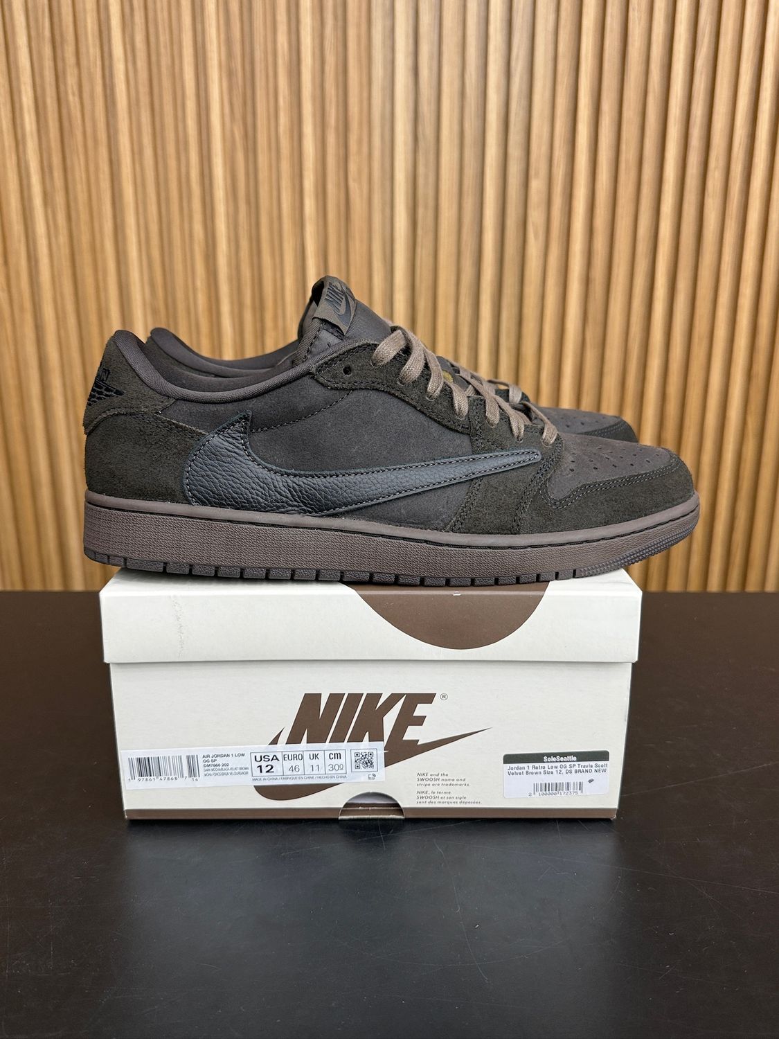 Jordan 1 Retro Low OG SP Travis Scott Velvet Brown Size 12, PREOWNED*