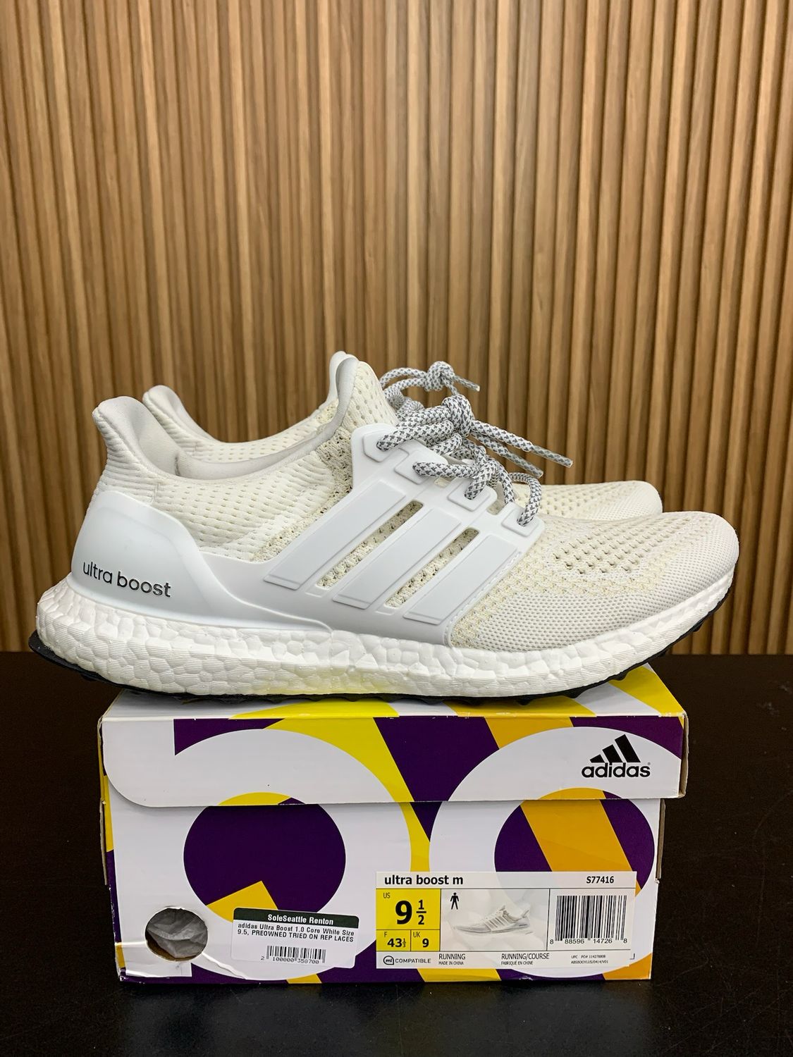 adidas Ultra Boost 1.0 Core White Size 9.5, PREOWNED TRIED ON REP LACES