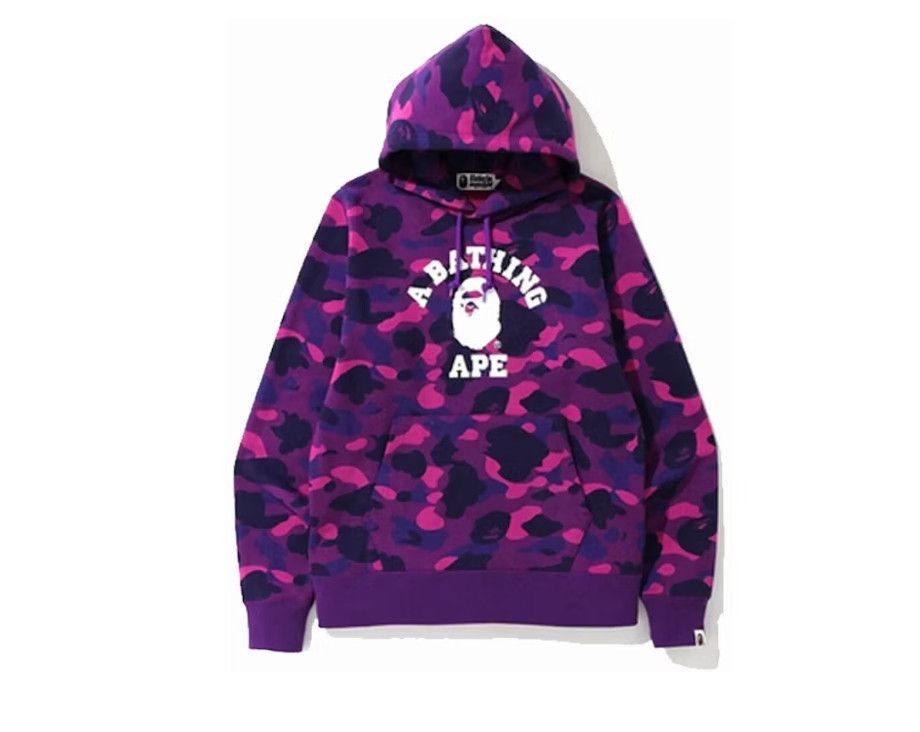 BAPE Camo College Pullover Hoodie Purple/Pink Size Large, DS BRAND NEW