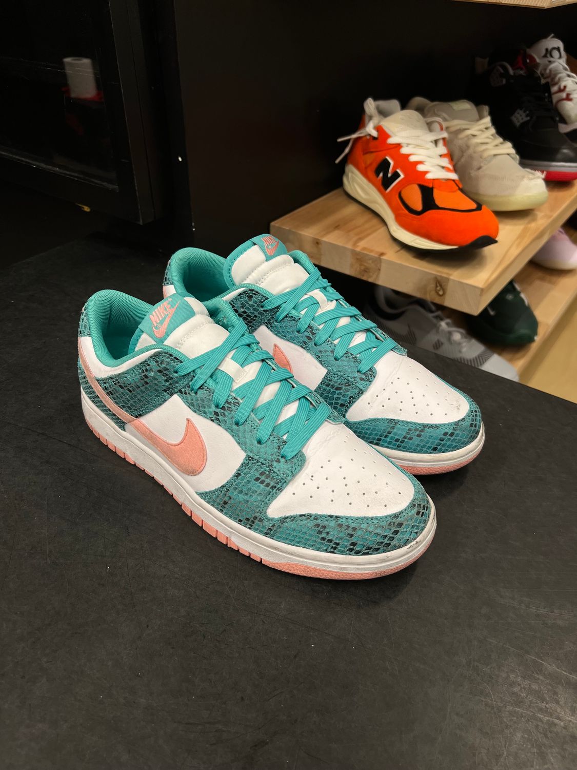 Nike Dunk Low Snakeskin Washed Teal Bleached Coral Size 10, PREOWNED