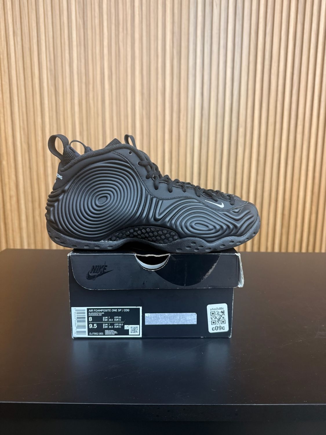 Nike Air Foamposite One Comme des Garcons Homme Plus Black Size 8, PREOWNED*