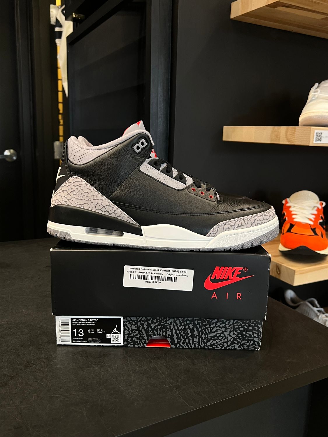 Jordan 3 Retro OG Black Cement (2024) Size 13, PREOWNED