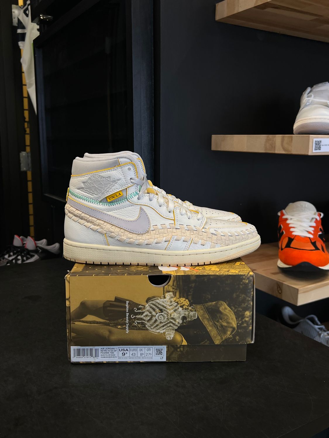 Jordan 1 Retro High OG SP Union LA Bephies Beauty Supply Summer of ‘96 Size 9.5, PREOWNED