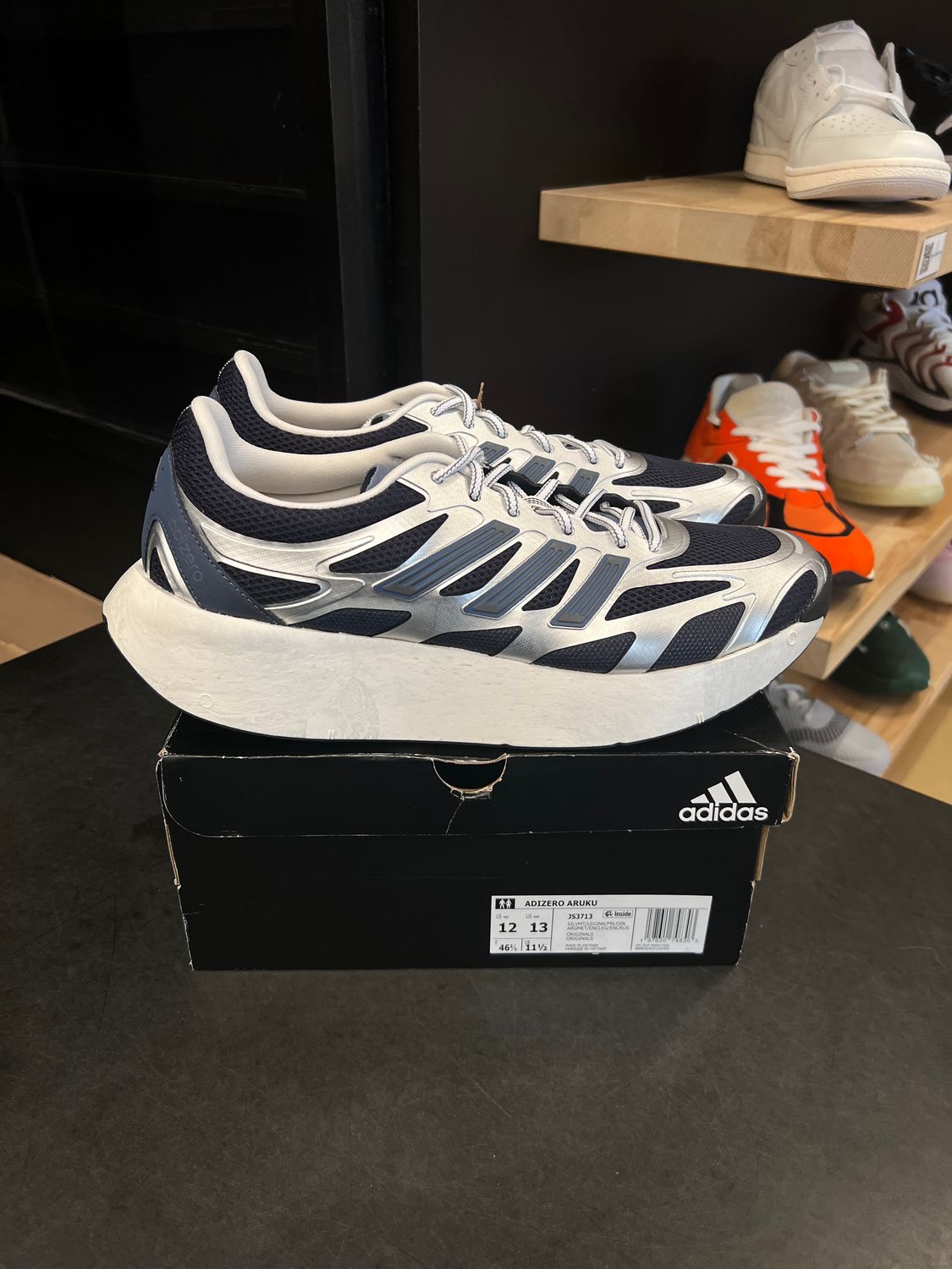 adidas Adizero Aruku Silver Metallic Legend Ink Preloved Ink Size 12, PREOWNED