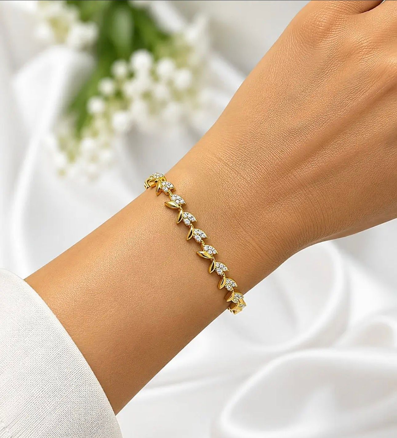 Gold-Tone Leaf Crystal Bracelet