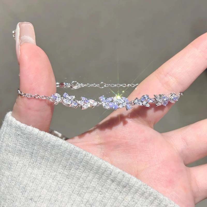 Luxury Purple Crystal Zircon Flower Bracelet for Women Girls Sweet Metal Wheatear Chain Bracelet Wedding Jewelry  Gifts 2025 New