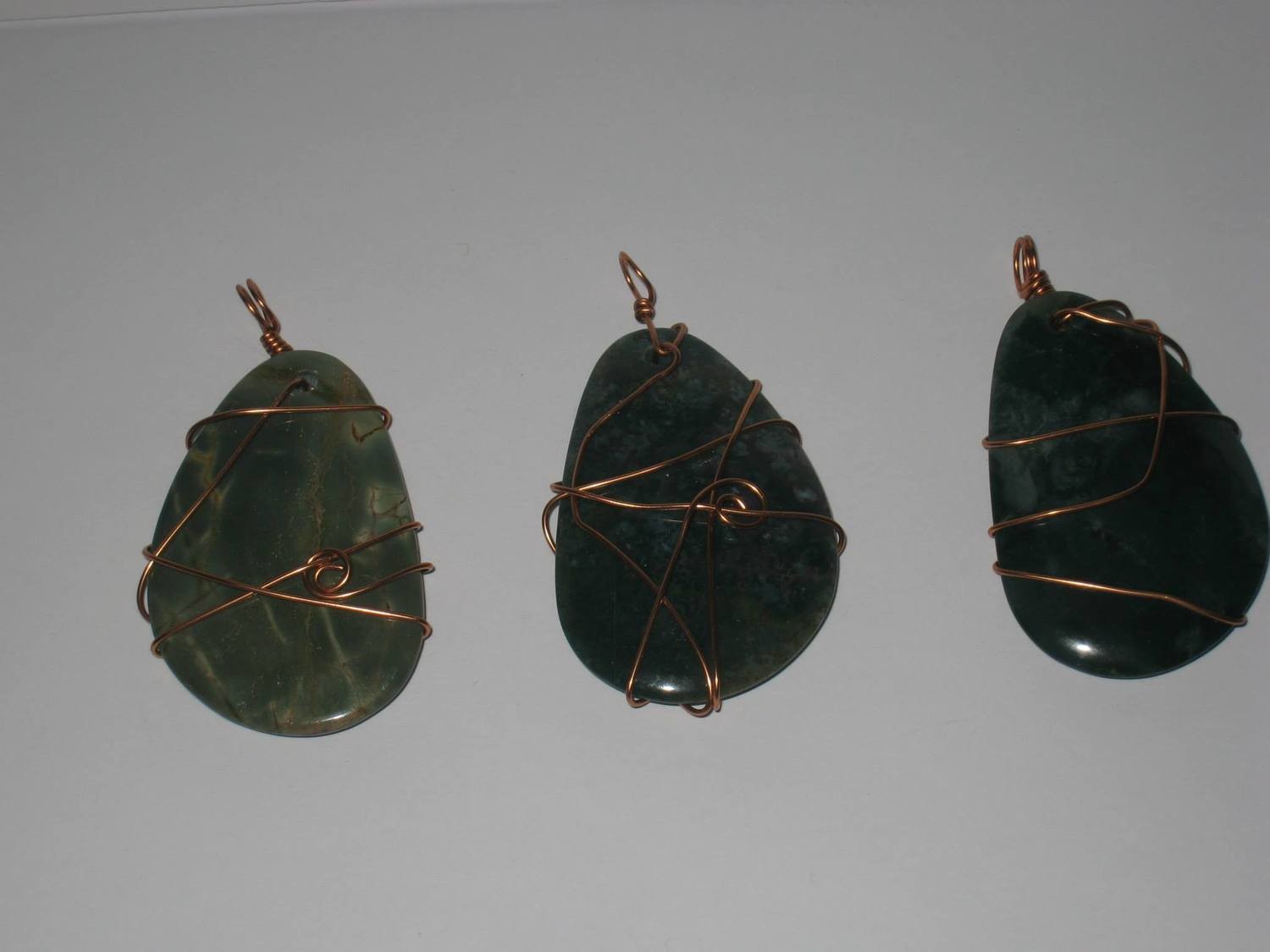 Green jasper semi-precious stone wrapped pendents