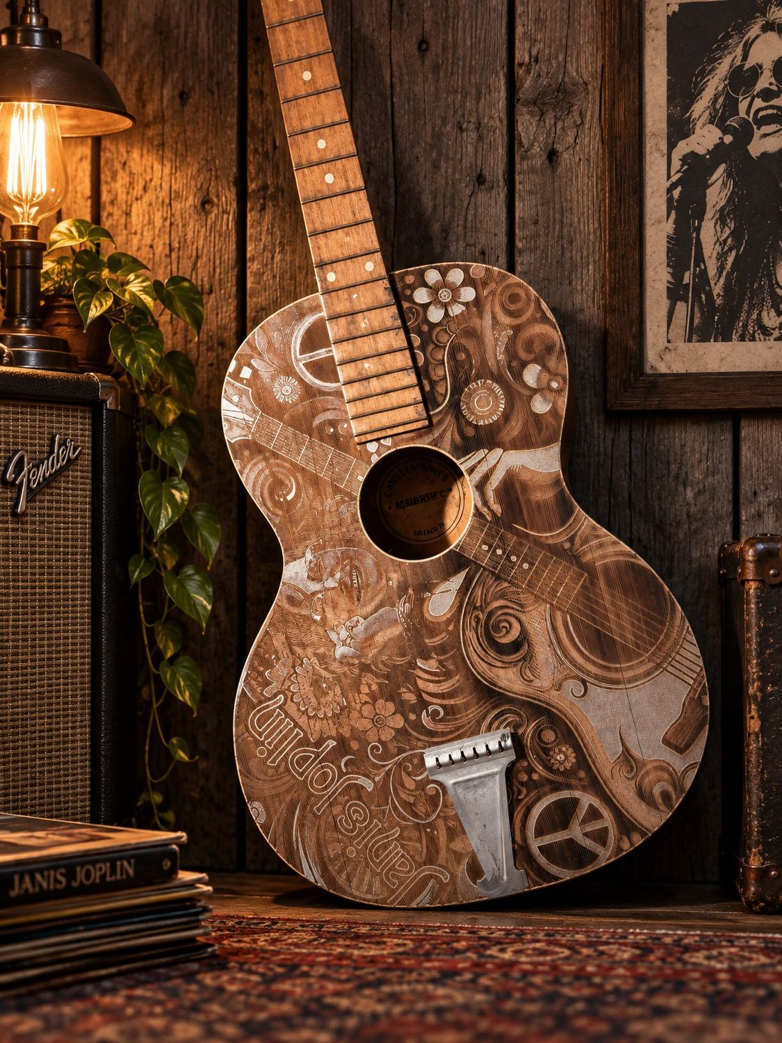 Janis Joplin – Lasergravert Unika Kunstgitar