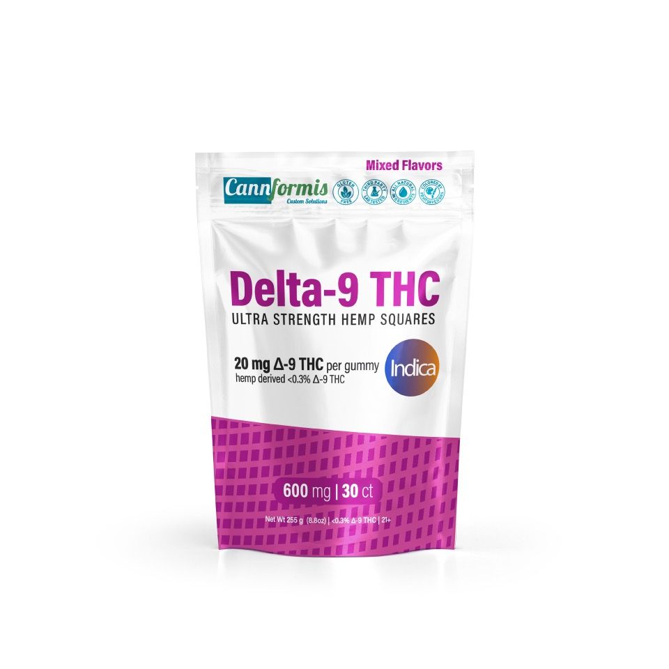 Ultra Strength Squares 20mg THC Gummies by Cannformis, Attribute: Indica 10 ct