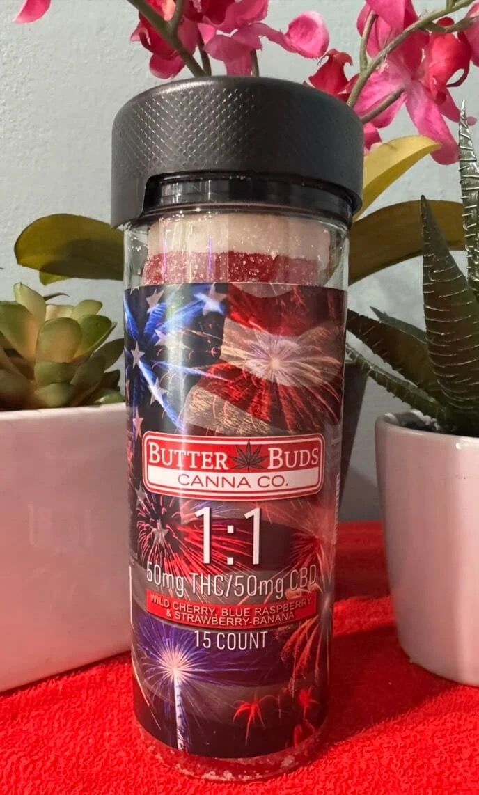 Butter Buds Firecracker Gummies 50mg THC: 50mg CBD