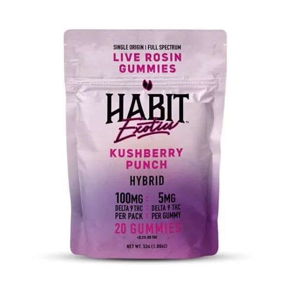 Live Rosin Gummies 5mg THC - 20 Pack, Attribute: Kushberry Punch (Hybrid)