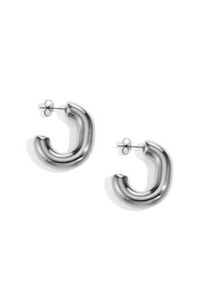 Hoop Earrings irregular shape chunky stainless steel - one size - SILVER