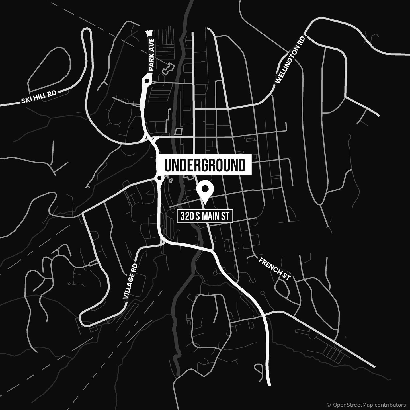 Map to Underground Snowboards, 320 S Main St, Breckenridge