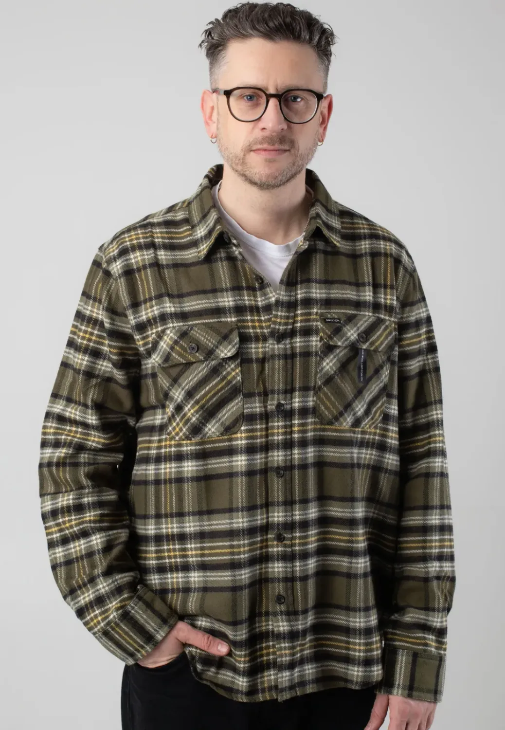 Brixton Men's Bowery Long Sleeve Flannel, Color: Ivy Green/Olive Surplus/Black, Size: M