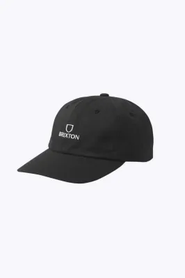 Brixton Alpha Netplus Adjustable Hat in Black White Rinse, front view
