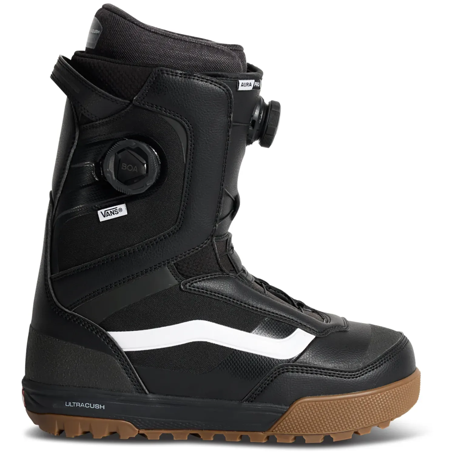 Vans Men's Aura Pro 2.0 Snowboard Boot 2027 in Black White Gum, front view